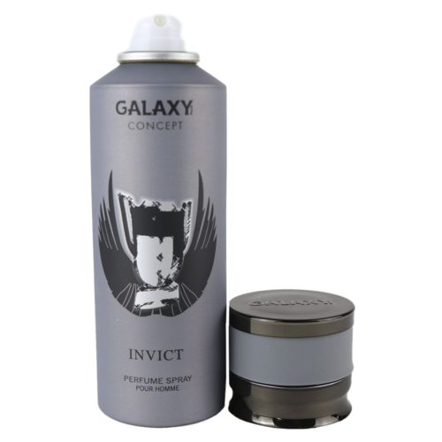 Galaxy Concept Invict perfume spray for men, 200 ml can, with the cap removed to show the spray nozzle. The bottle features a bold winged emblem.