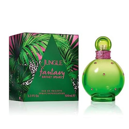 Jungle Fantasy Eau de Toilette 100 ml by Britney Spears with a tropical green bottle and matching exotic box design.