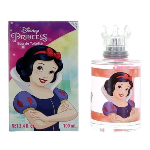 Disney Princess Snow White Eau de Toilette 100 ml for girls, featuring Snow White's illustration on both the packaging and bottle, with a crown-shaped cap.